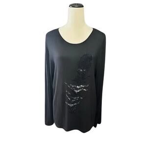 Zoe Casual Top Long Sleeve Scoop Neck with Sequin Detailing Black Women's US XL